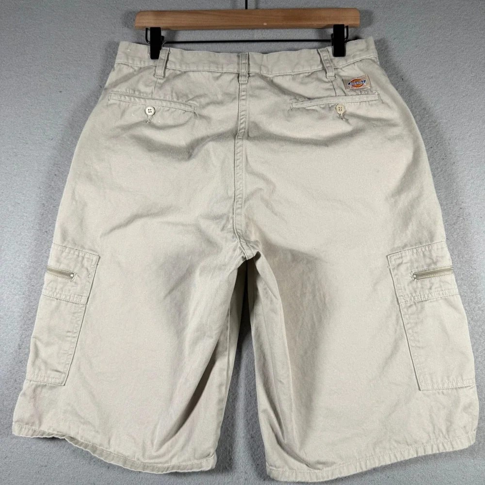 Vintage Dickies Mens 32 Khaki Cotton Cargo Shorts Utility Workwear Relaxed‎ Fit